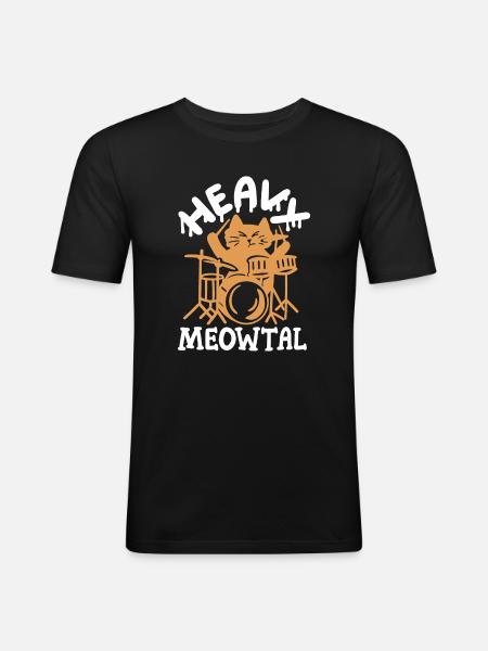 Schlagzeuger Katze - Männer Slim Fit T-Shirt - Schwarz