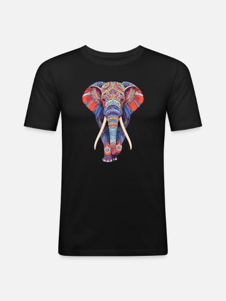 Elephant mandala walking frontally in colorful look - Men's Slim Fit T-Shirt - black