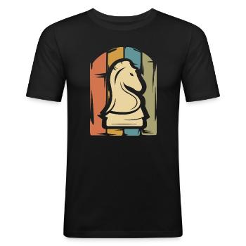 vintage Schach Illustration - knight Logo Verein - Männer Slim Fit T-Shirt - Schwarz - Vorne - Nik (191cm)