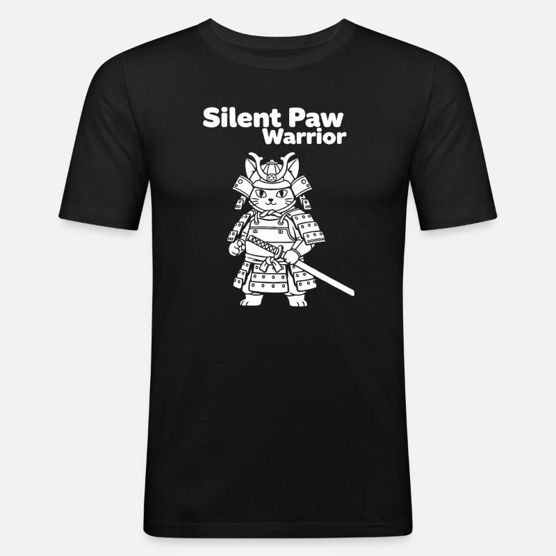 Stille Pfoten Samurai - Männer Slim Fit T-Shirt - Schwarz