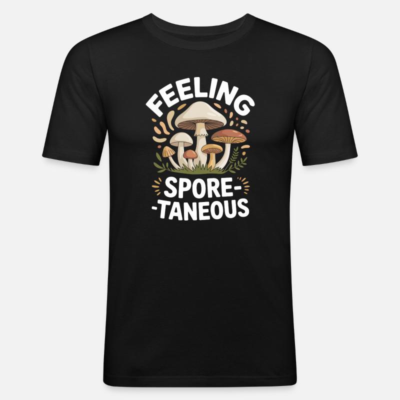 Feeling Spore-taneous Funny Mycology - Männer Slim Fit T-Shirt - Schwarz