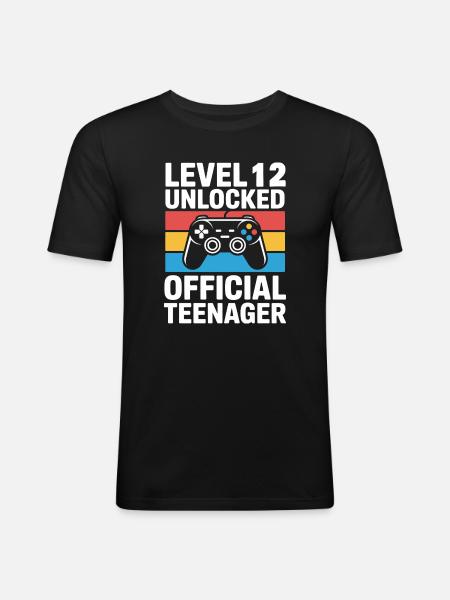 Level 12 Unlocked Official Teenager - Men's Slim Fit T-Shirt - black