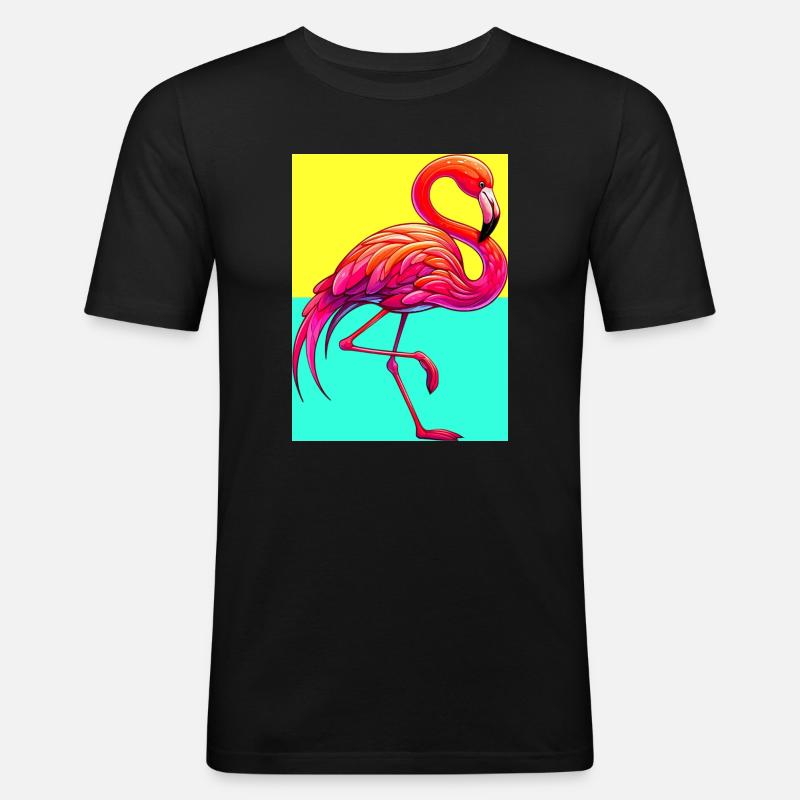 Flamingo - Männer Slim Fit T-Shirt - Schwarz