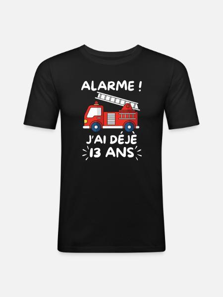 Camion Pompier 13 Ans Anniversaire - T-shirt près du corps Homme - noir