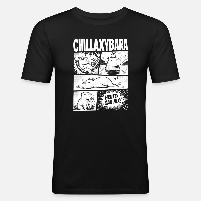 Chillax Capybara Relax Comic Design - Männer Slim Fit T-Shirt - Schwarz