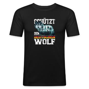 Protège le loup allemand Protection de la faune - T-shirt près du corps Homme - noir - Devant - Nik (191cm)