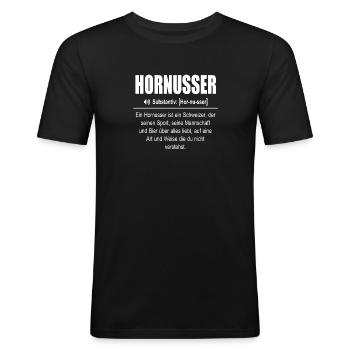 Hornusser Substantiv / Hornussen - Männer Slim Fit T-Shirt - Schwarz - Vorne - Nik (191cm)