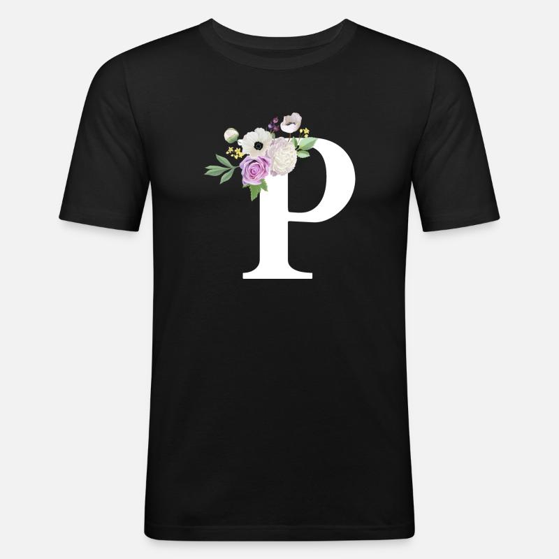 Lila Blumenbuchstabe p - Männer Slim Fit T-Shirt - Schwarz