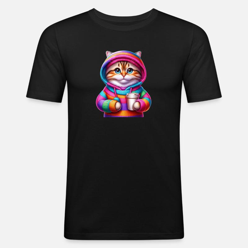 Bunte Katze - Männer Slim Fit T-Shirt - Schwarz