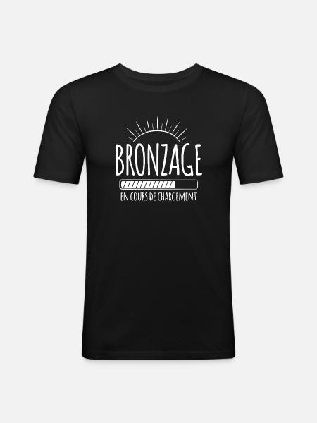 Tan Loading, Summer, Vacation, French - Men's Slim Fit T-Shirt - black