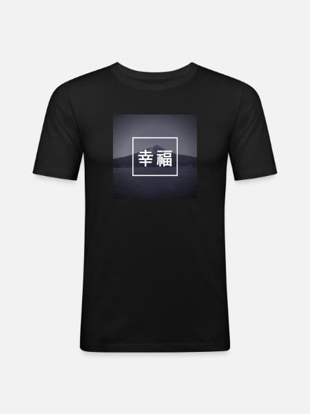 Happiness - Japanese - Language - Mountain - Men's Slim Fit T-Shirt - black