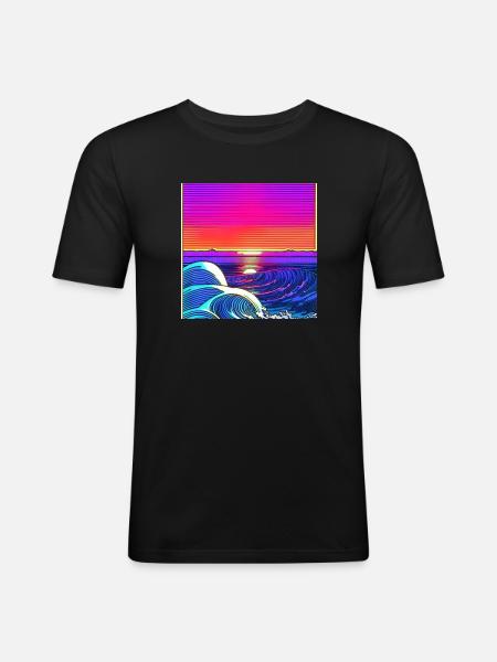 The Waves - Männer Slim Fit T-Shirt - Schwarz