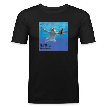 MEOWVANA - NEVERMIND - Männer Slim Fit T-Shirt - Schwarz - Vorne - Nik (191cm)
