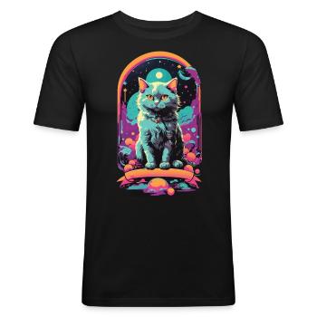 Gothic Pastel Katzen Magische Nacht Design - Männer Slim Fit T-Shirt - Schwarz - Vorne - Nik (191cm)