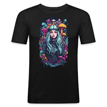 Magical Mushroom Woodland Psytrance Girl Design - Men's Slim Fit T-Shirt - black - Front - Nik (191cm)