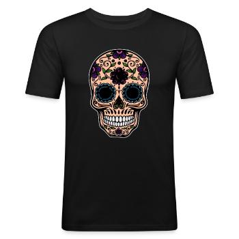 Sugar Skull - Männer Slim Fit T-Shirt - Schwarz - Vorne - Nik (191cm)