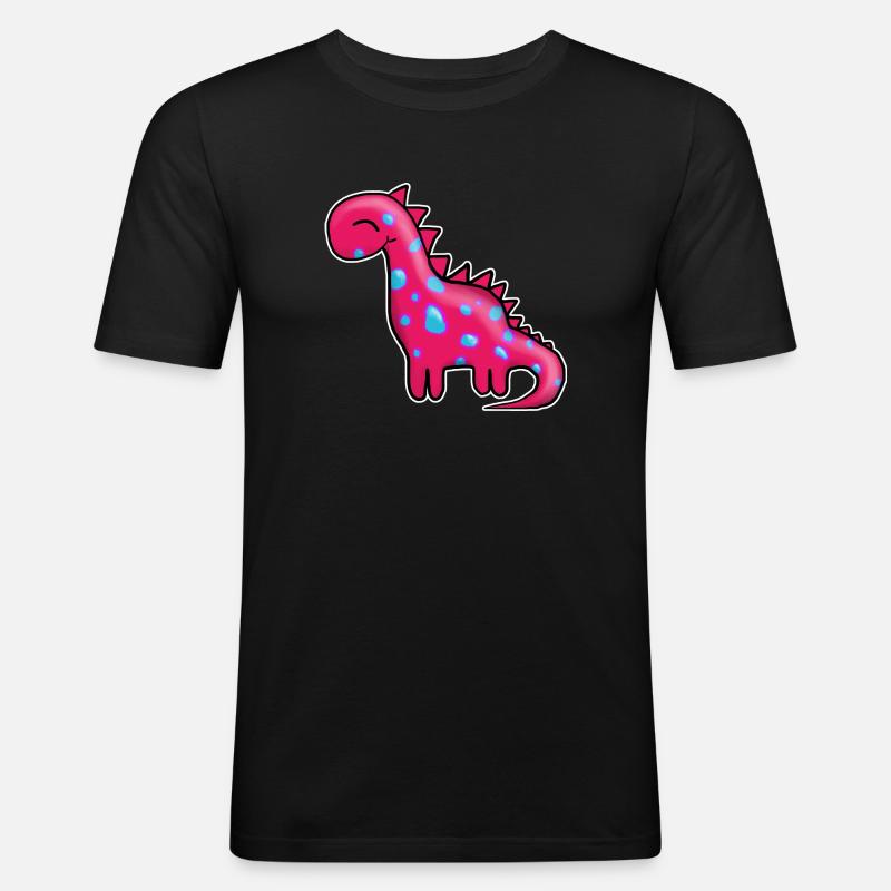 Dino Pink - Männer Slim Fit T-Shirt - Schwarz