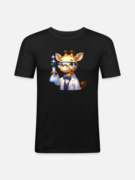 Cute Giraffe Scientist - Männer Slim Fit T-Shirt - Schwarz