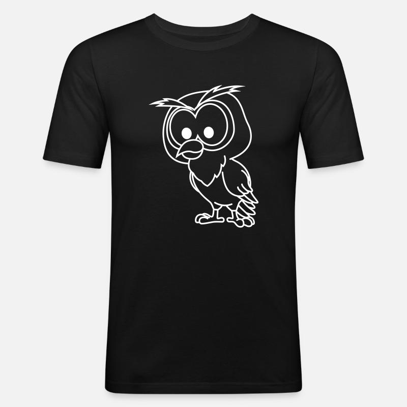 Eule Comic Tier - Männer Slim Fit T-Shirt - Schwarz