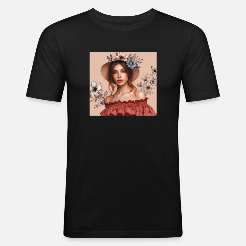 Mädchen mit Hut. - Männer Slim Fit T-Shirt - Schwarz