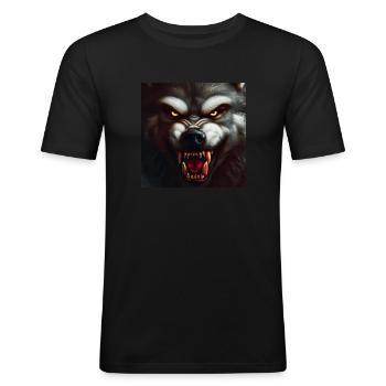Yellow-red wolf - Men's Slim Fit T-Shirt - black - Front - Nik (191cm)