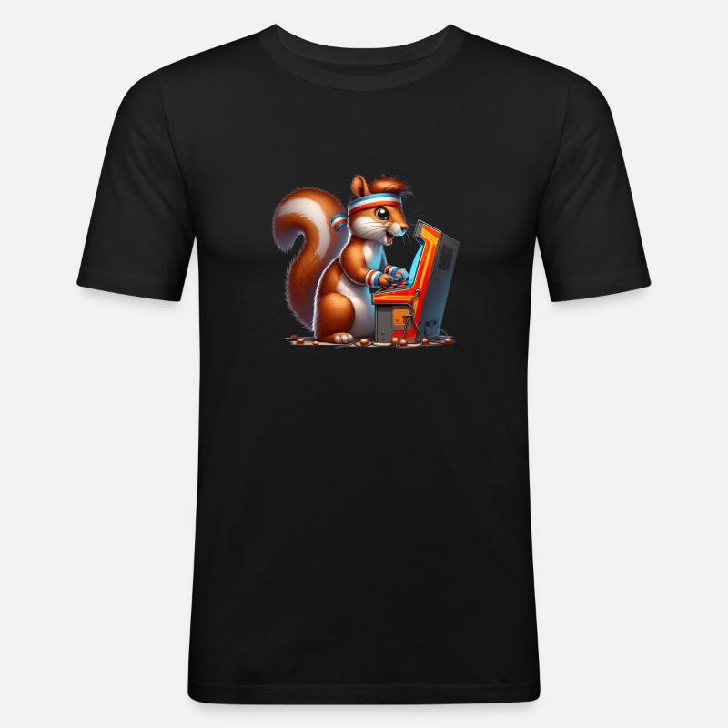 Illustration eines Cartoon-Eichhörnchens - Männer Slim Fit T-Shirt - Schwarz