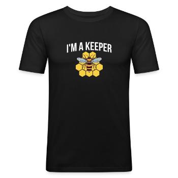 Im A Keeper Bee Shirt Cadeau - T-shirt près du corps Homme - noir - Devant - Nik (191cm)