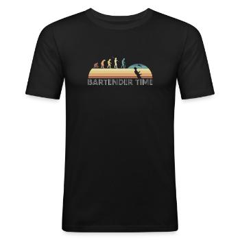 Vintage Retro Bartender Time Barkeeper Evolution - T-shirt près du corps Homme - noir - Devant - Nik (191cm)