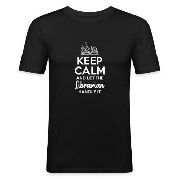 Restez calme et laissez le bibliothécaire s’en occuper - T-shirt près du corps Homme - noir - Devant - Nik (191cm)
