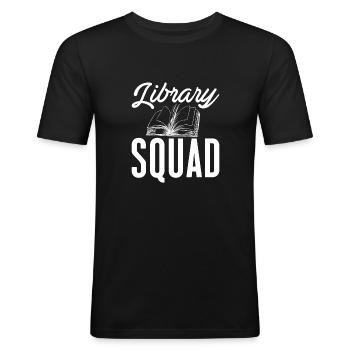 Cadeau de bibliothèque de chemises d’escouade de bibliothèque - T-shirt près du corps Homme - noir - Devant - Nik (191cm)