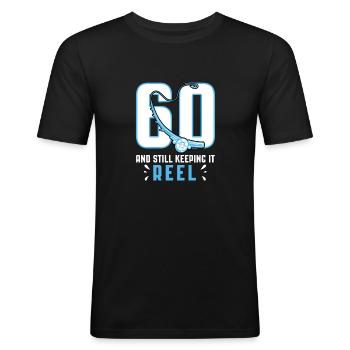 60 et toujours le garder moulinet Fischer Angler - T-shirt près du corps Homme - noir - Devant - Nik (191cm)
