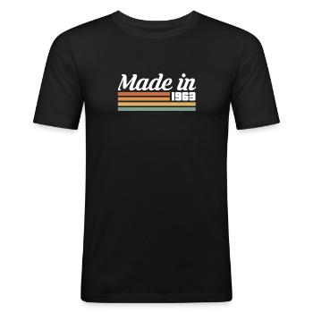 Fabriqué en 1963 60e anniversaire Cadeau de chemise - T-shirt près du corps Homme - noir - Devant - Nik (191cm)