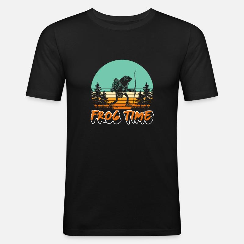 Frog Time Baumfrosch Auf Wanderung - Männer Slim Fit T-Shirt - Schwarz