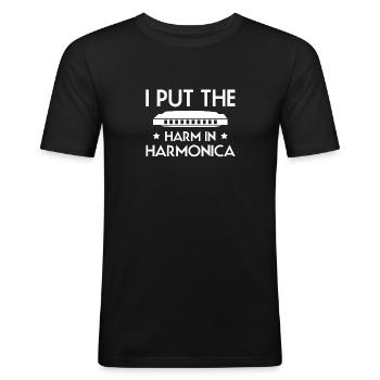 Harmonica Mundharmonika Spruch Shirt - Männer Slim Fit T-Shirt - Schwarz - Vorne - Nik (191cm)