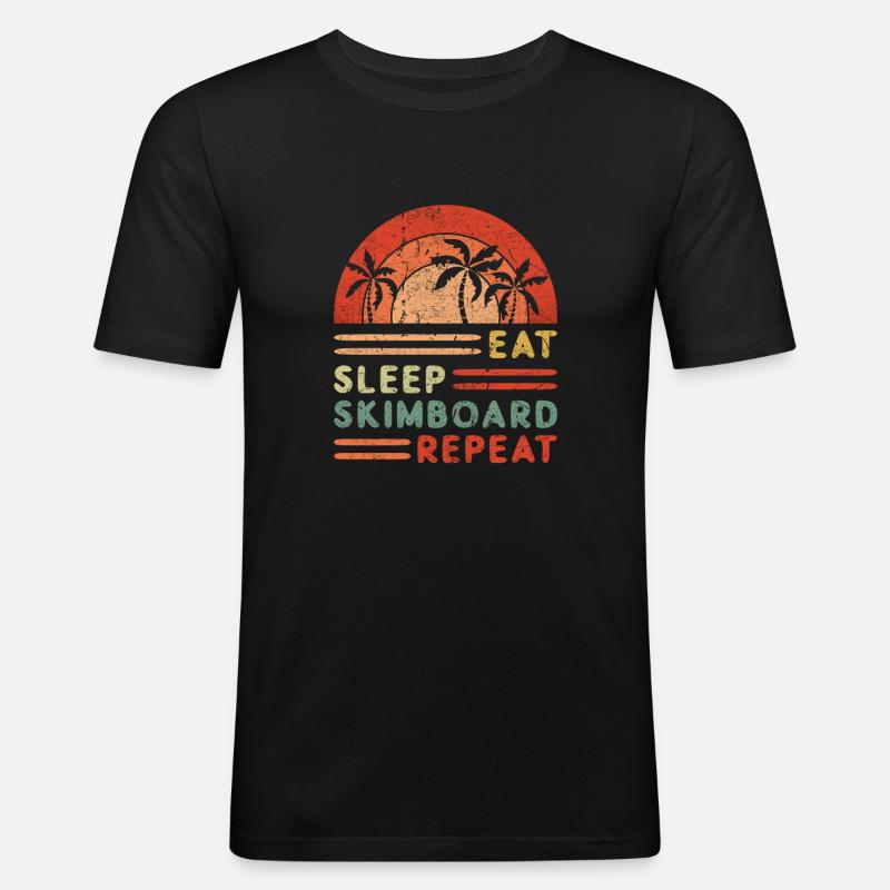 Eat Sleep Skimboard Repeat - Männer Slim Fit T-Shirt - Schwarz
