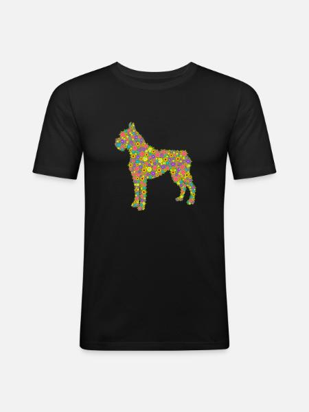 Boxer Dog Flower - Men's Slim Fit T-Shirt - black