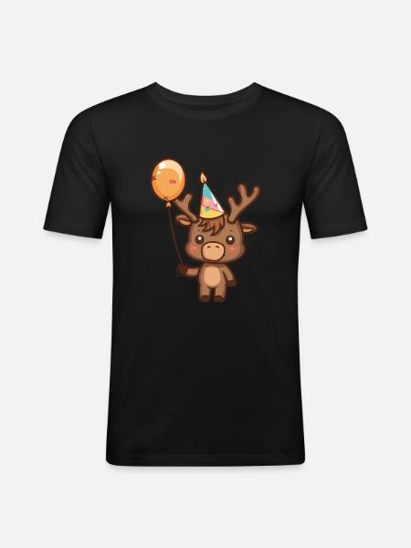 Moose Birthday Comic Cute - Men's Slim Fit T-Shirt - black