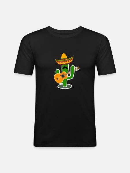 Cactus Sombrero Guitar - Men's Slim Fit T-Shirt - black