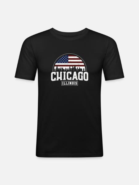 Chicago Skyline - Männer Slim Fit T-Shirt - Schwarz