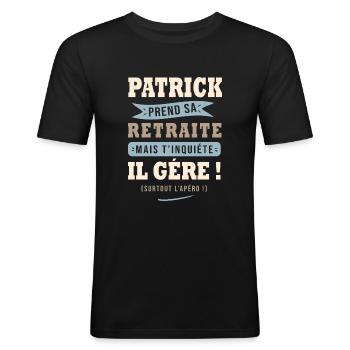 Patrick humour retraite cadeau retraité - T-shirt près du corps Homme - noir - Devant - Nik (191cm)
