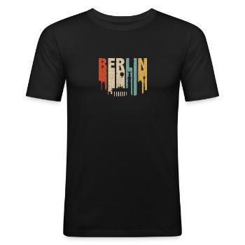 Berlin Berliner Sehenswürdigkeiten Souvenir - Männer Slim Fit T-Shirt - Schwarz - Vorne - Nik (191cm)