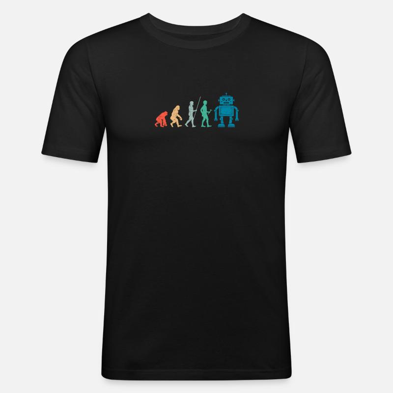 Retro Roboter Evolution - Männer Slim Fit T-Shirt - Schwarz