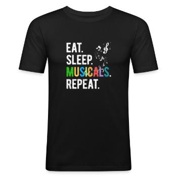 Mangez des comédies musicales pour dormir - T-shirt près du corps Homme - noir - Devant - Nik (191cm)