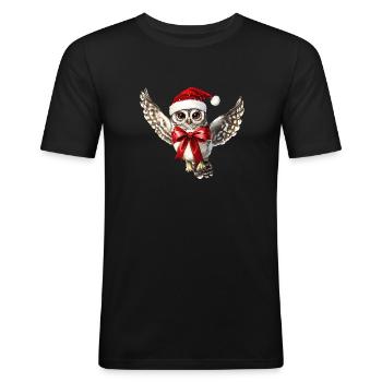 Hibou festif pour Noël avec arc - T-shirt près du corps Homme - noir - Devant - Nik (191cm)