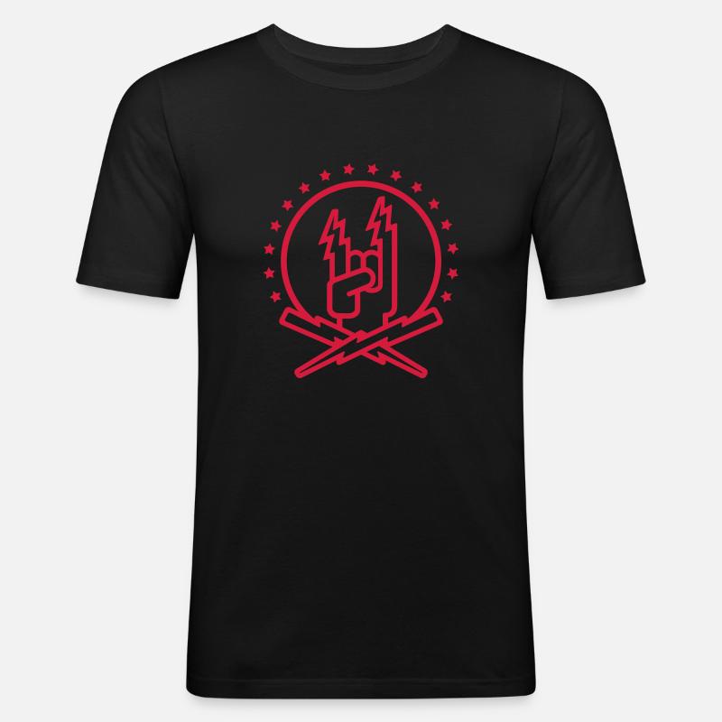 Rock Hand (Blitz) - Männer Slim Fit T-Shirt - Schwarz