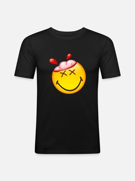 Smiley Glossy Happy Brain - Men's Slim Fit T-Shirt - black