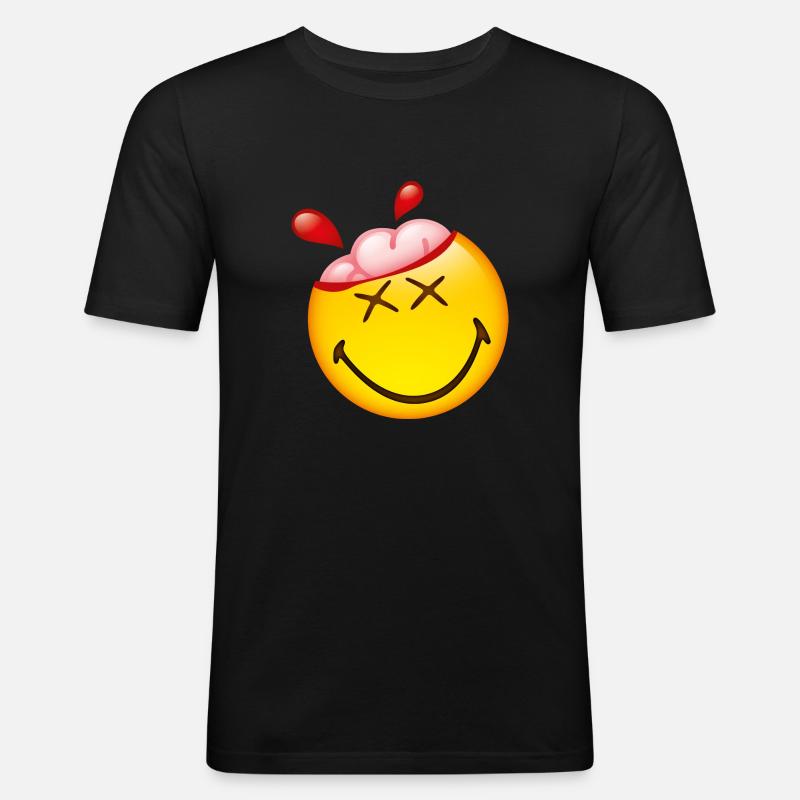 Smiley Glossy Happy Brain - Maglietta aderente da uomo - nero
