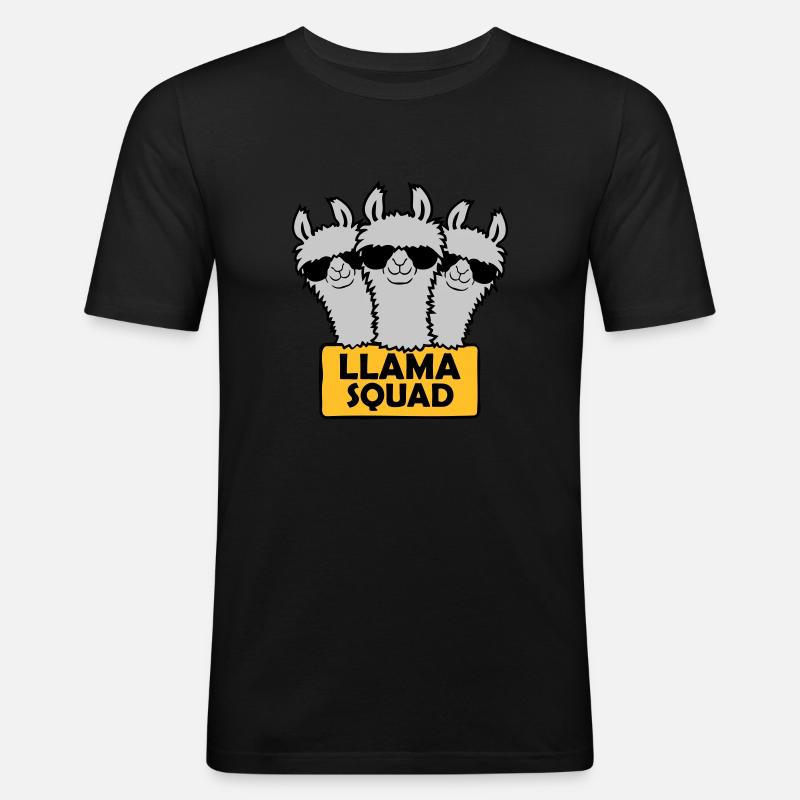 Llama Squad Team Design - Männer Slim Fit T-Shirt - Schwarz