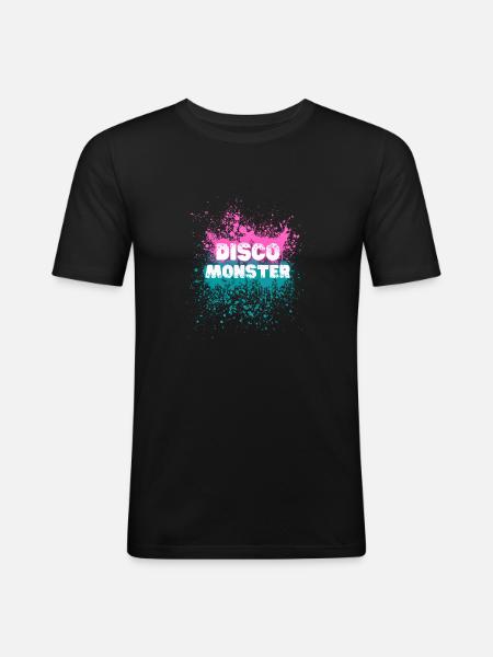 Disco Monster l - Männer Slim Fit T-Shirt - Schwarz