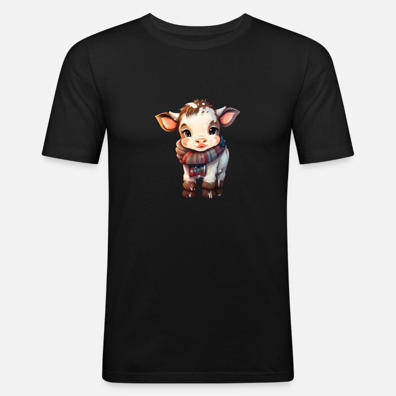 süsses Kälbchen im Winter - Männer Slim Fit T-Shirt - Schwarz